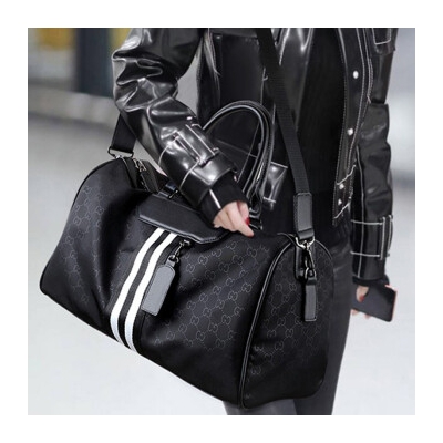 归蝶旅行包圆筒干湿分离健身包男训练运动手提袋休闲潮单肩斜挎背包 黑白彩带（带鞋位）加大号