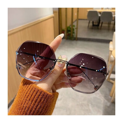 米季琳2022新款新款无框切边太阳镜潮小红书气质墨镜女大脸显瘦时尚眼镜防蓝光 渐变进黑灰色